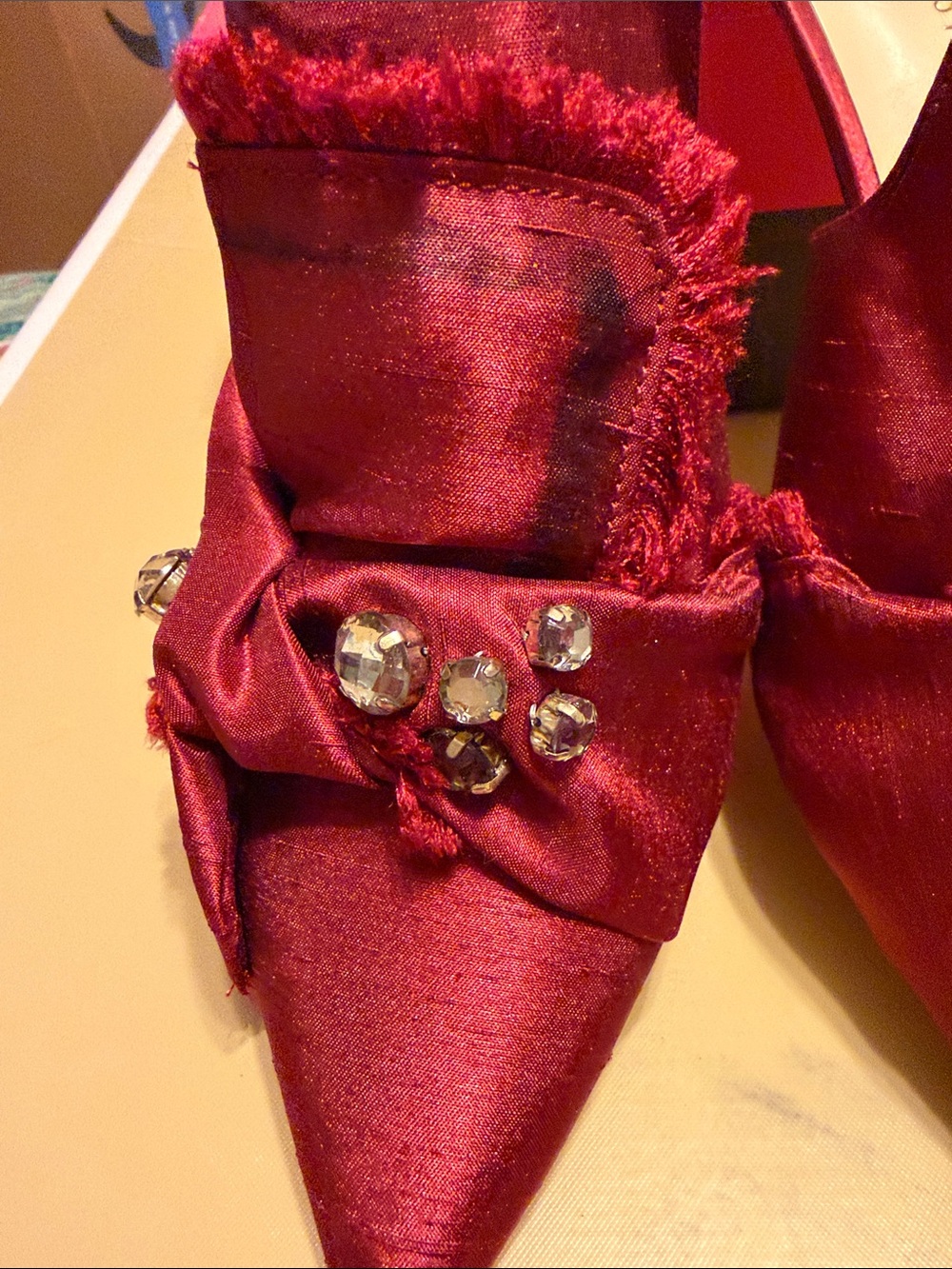 Nine West Burgundy Satin Pointed Toe Mule with Gem Accents - Picture 4 of 10